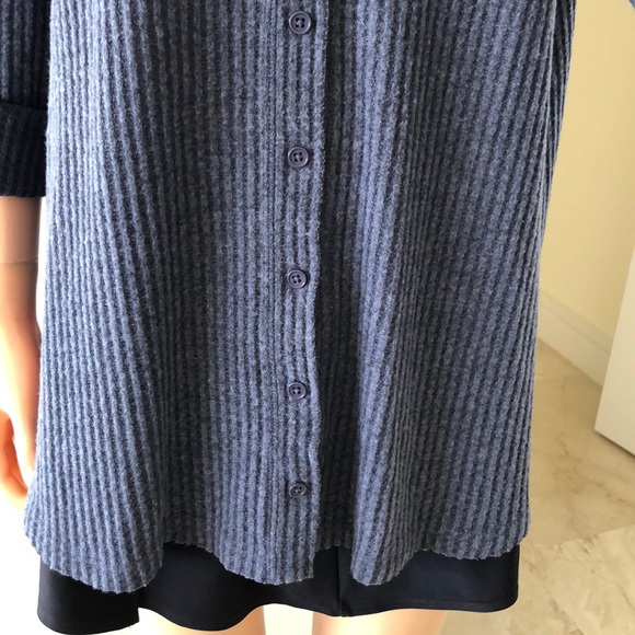 WASHED NAVY BLUE WAFFLE CARDIGAN - Picture 3 of 7
